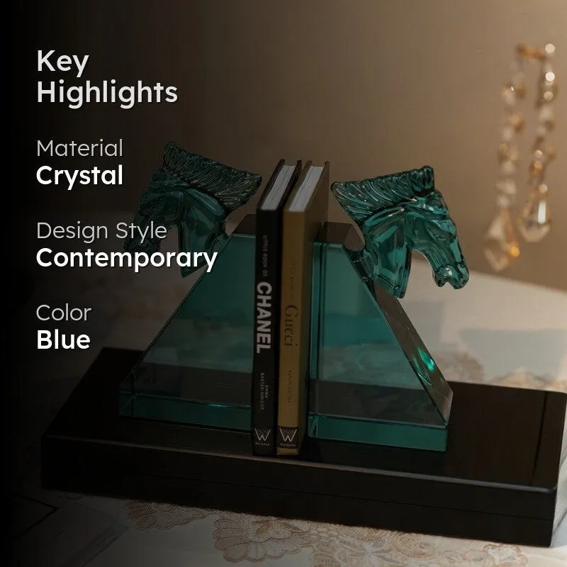 Horse Shaped Crystal Book End - Blue media 2