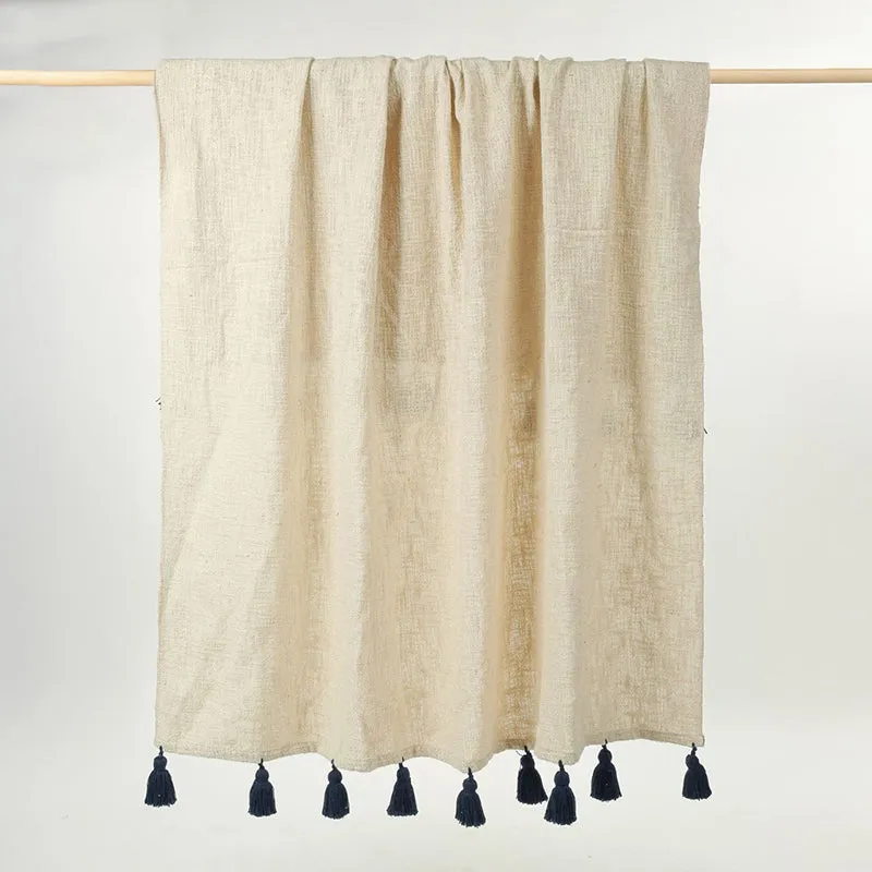 Tassura Tasselled Cotton Throw - Navy Blue media 9