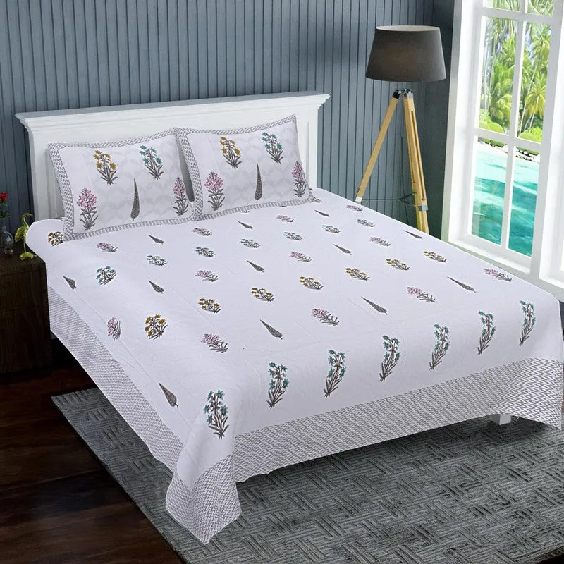 WhiteBloom Handblock Printed Cotton Bedsheet (Pink) - 400 TC media 1