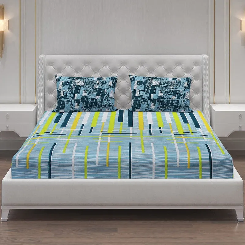 Monte Carlo Flow Stripe Cotton Bedsheet (Blue) - 104 TC media 3