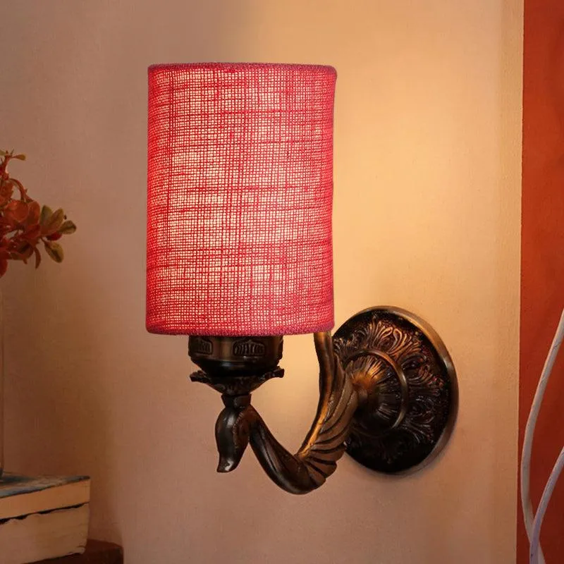 Amro Retro Fabric & Metal Wall Lamp - Red media 1