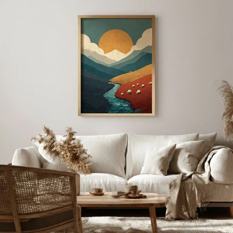 Suncrest Valley Canvas Wall Painting - Brown Frame media 1