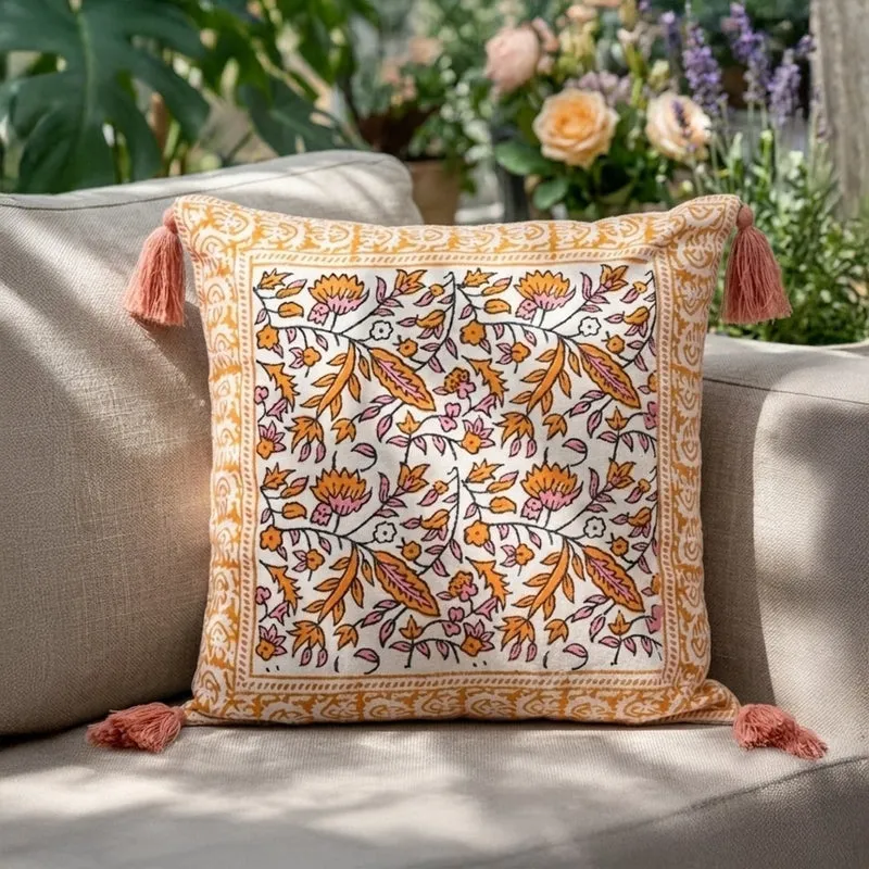 Yellow Ethnic Floral Cushion Cover media 1