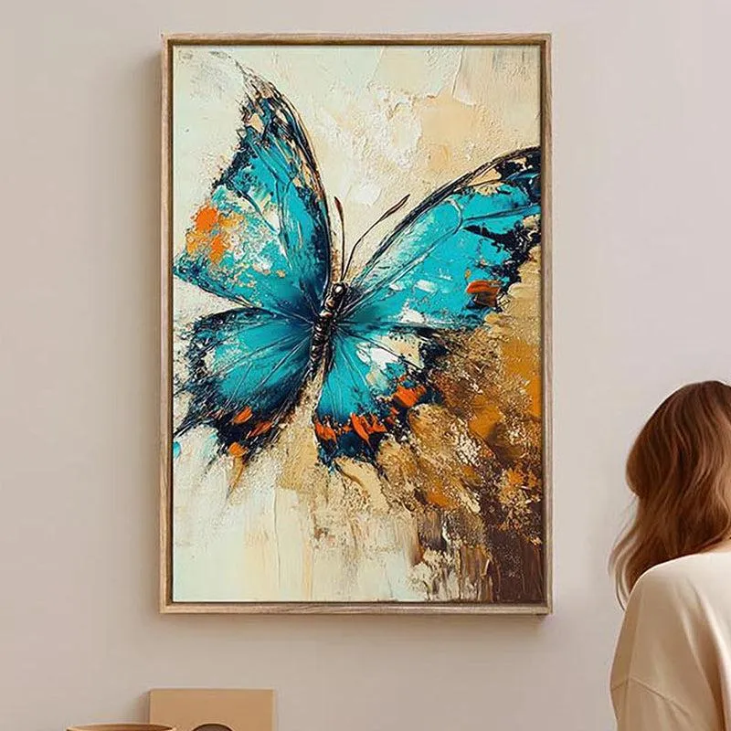 Papillon Bleu Canvas Modern Wall Art With Frame media 4