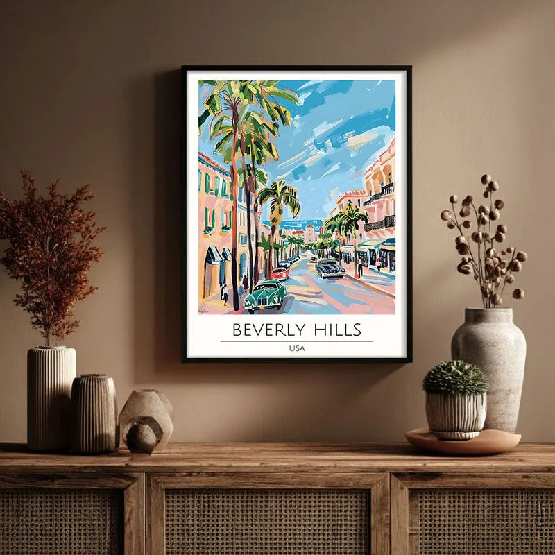 Vintage Beverly Hills Framed Canvas Wall Painting media 3