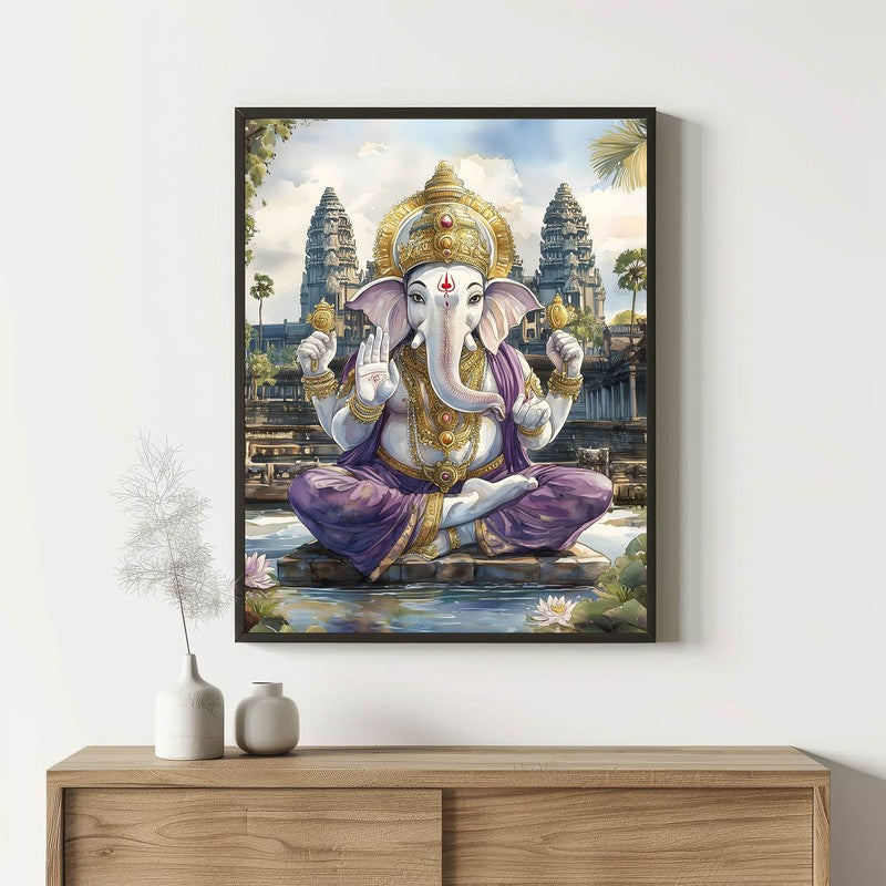 Divine Gajavaktra Spiritual Archival Paper Wall Painting With Frame - Black