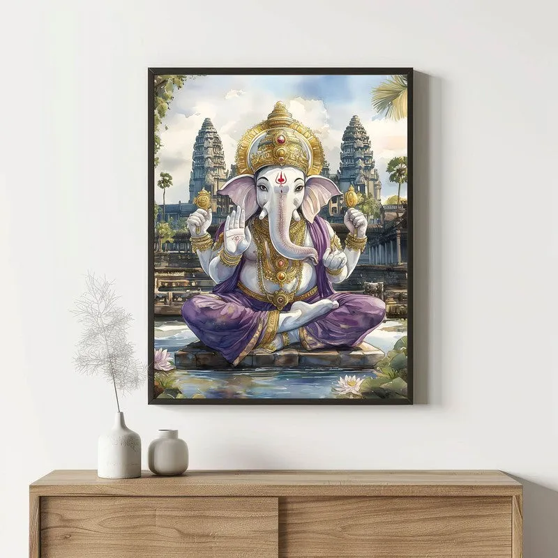 Divine Gajavaktra Spiritual Archival Paper Wall Painting With Frame - Black media 1