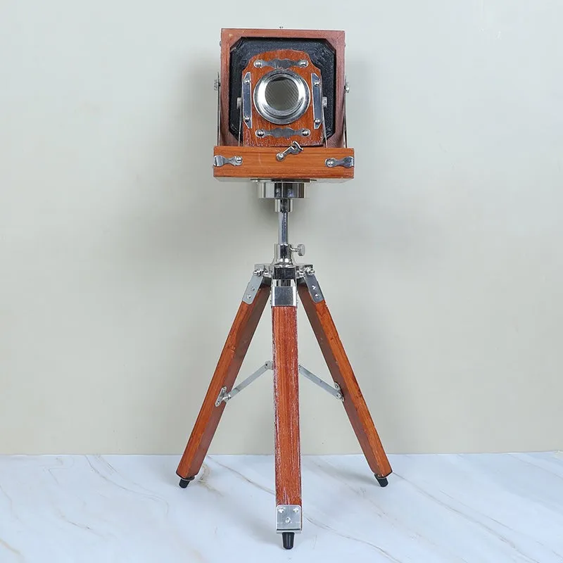 Vintage Tripod Camera Wood Showpiece media 4