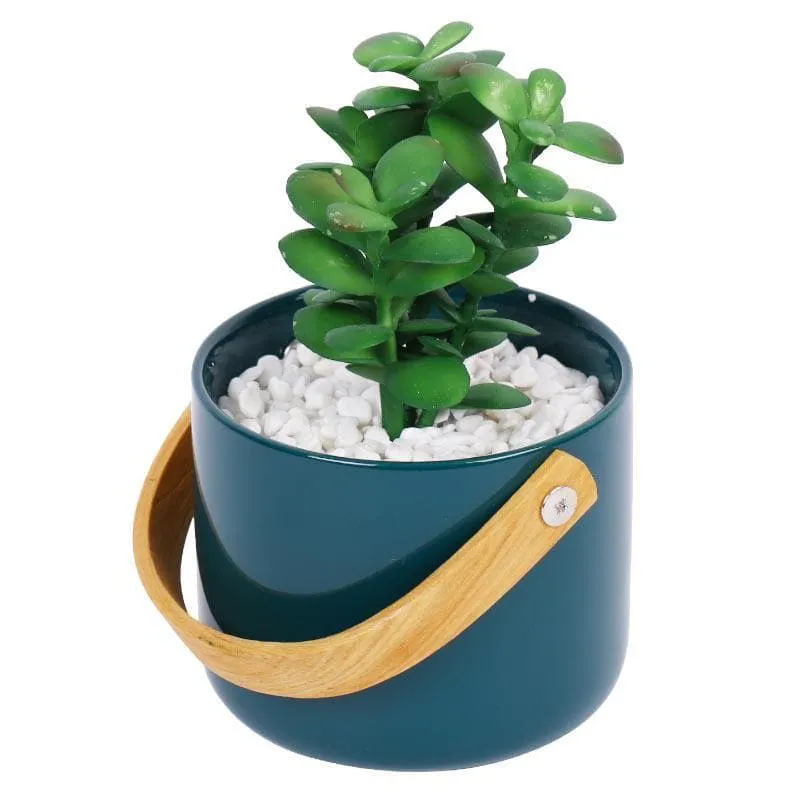 Faux Succulent In Bucket Pot (16.5 cms) - Blue media 3