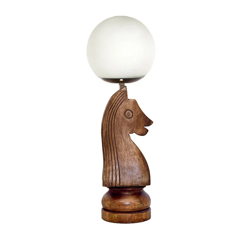 Chess Knight Wooden Table Lamp - Brown,White media 3