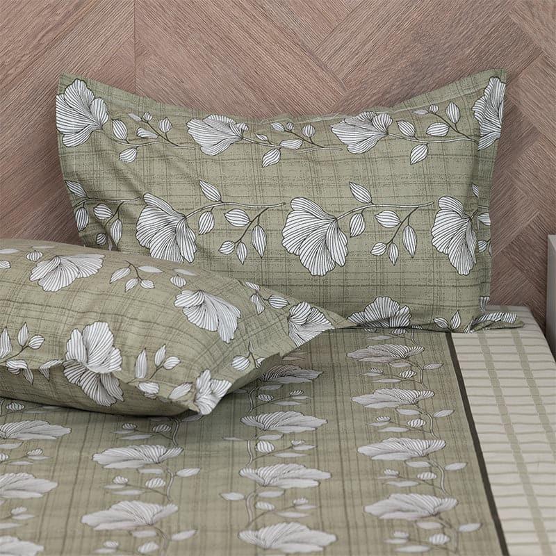 Manora Floral Cotton Bedsheet (Olive Green) - 144 TC media 3