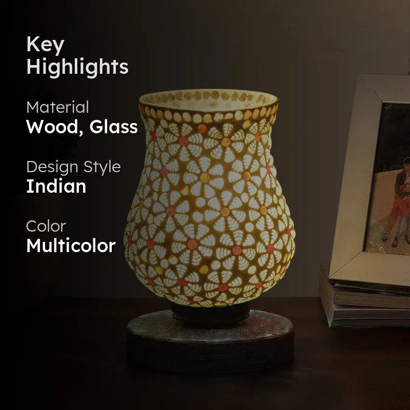 Glintera Mosaic Glass Table Lamp With Wooden Base - Multicolor media 2