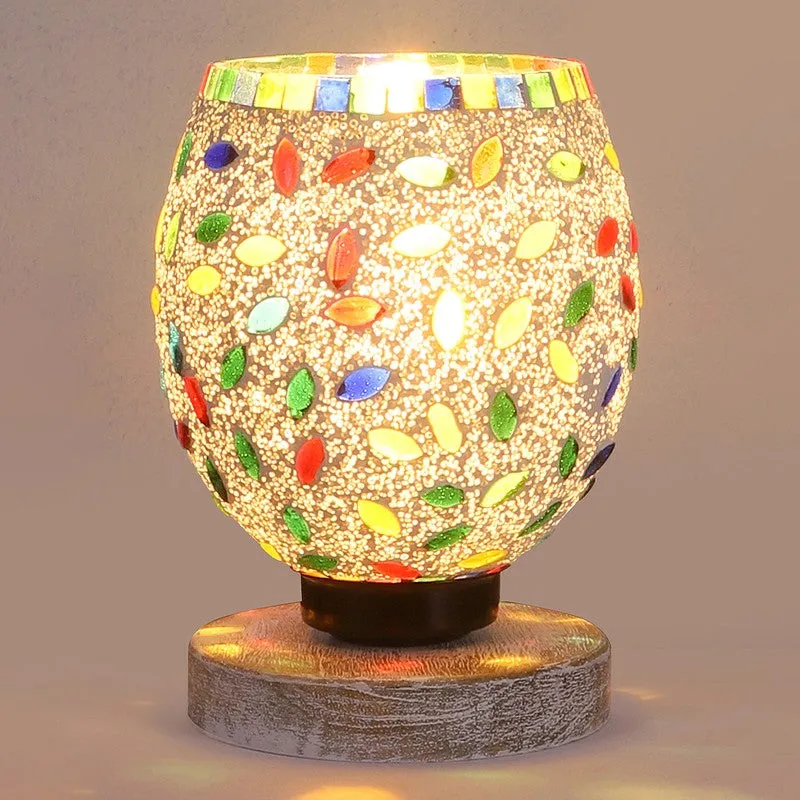 Twilora Mosaic Glass Table Lamp With Wooden Base - Multicolor media 6