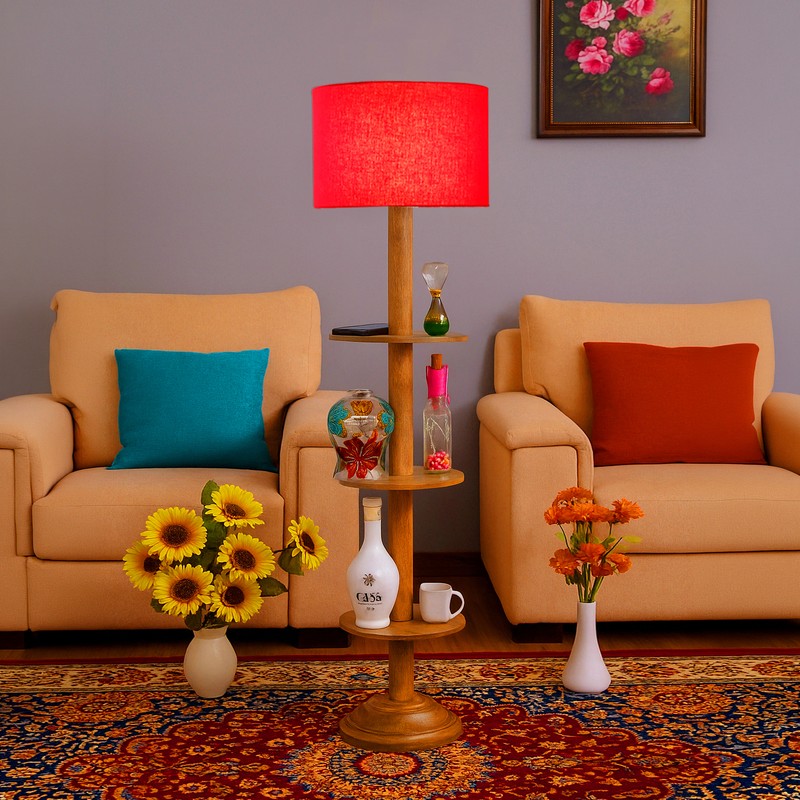 LumiCrate Tower Wooden Floor Lamp - Red