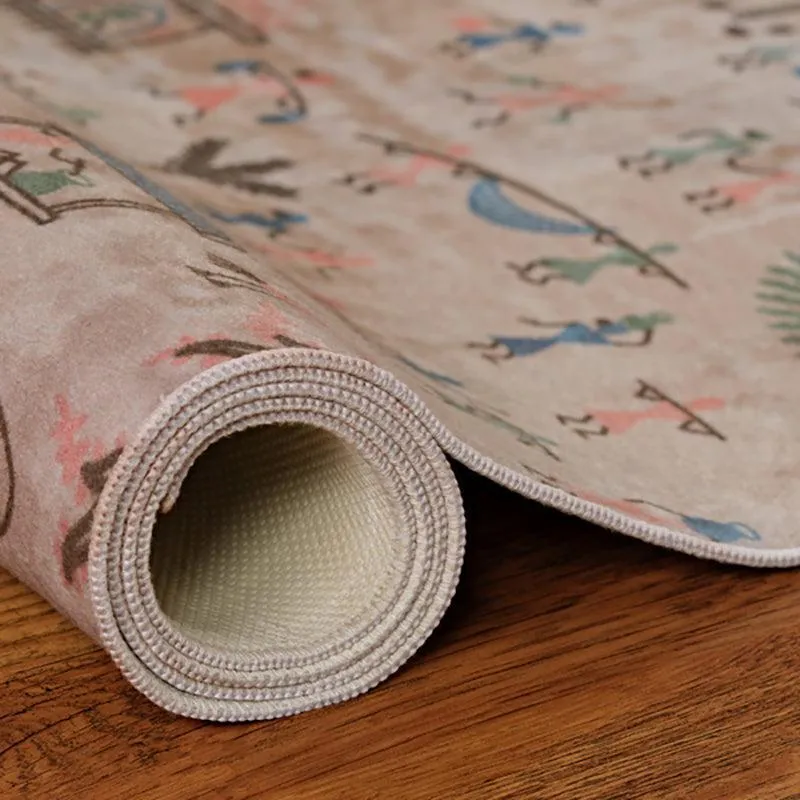 Celebrian Abstract Polyester Anti-Skid Carpet - Peach & Blue media 8
