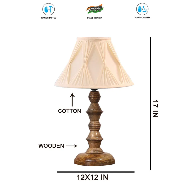 Pleatra Pinch Timber Wooden Table Lamp - Ivory,Brown media 7
