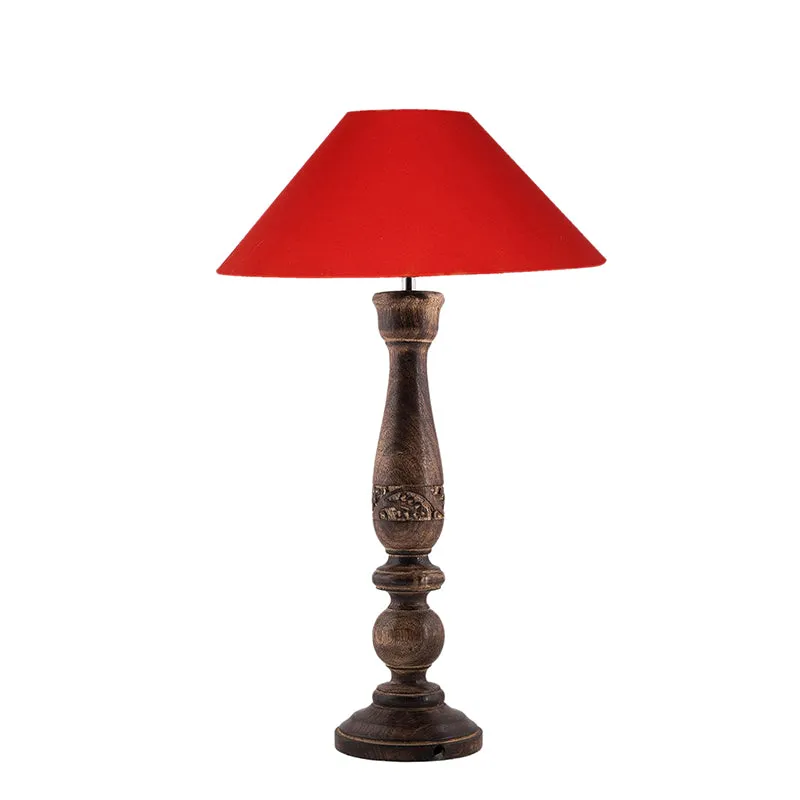 Nihara Wooden Fabric Table Lamp - Red,Brown media 3