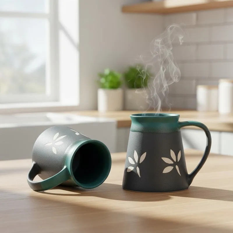 Ceramic Ceramic Coffee Mug (270 mL Each,Green,Black) - Set Of Two media 4