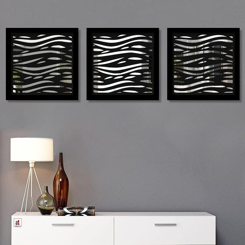 Aurora Glass Wall Mirror With Wooden Frame - Set Of Three