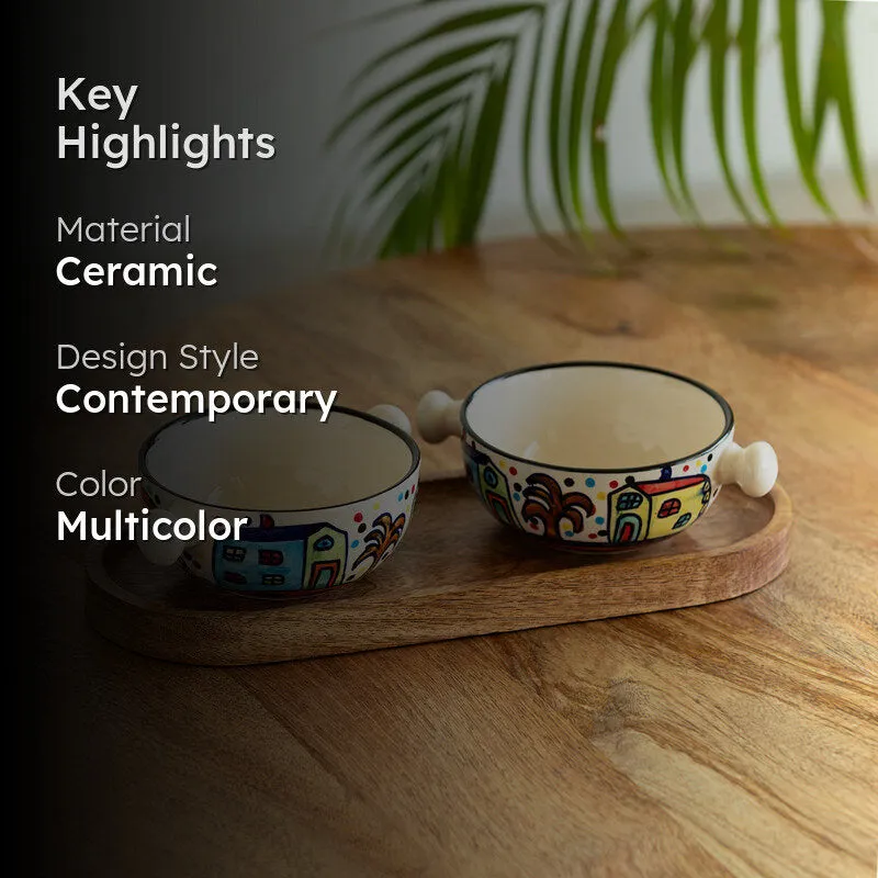 Coastal Cottage Handpainted Ceramic Bowl With Tray (260 ML) - Three Piece Set media 2