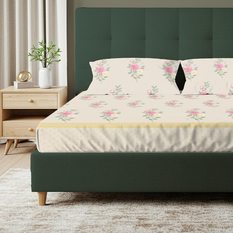 Urban Space Soft Floralux Fitted Cotton Bedsheet (Light Pink) - 200 TC media 5