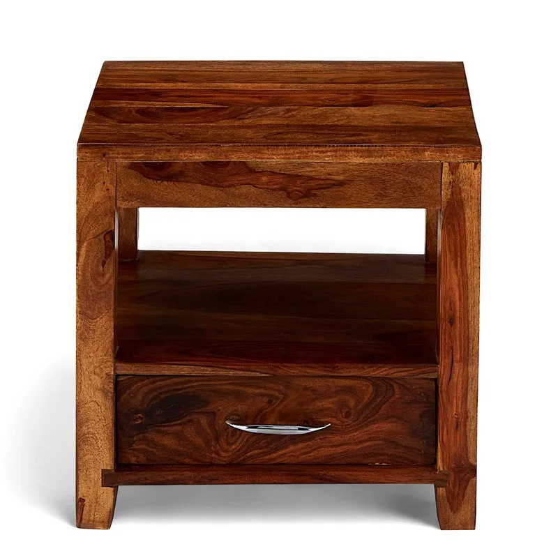 Vverix Sheesham Wooden Side & Bedside Table - Light Brown media 4