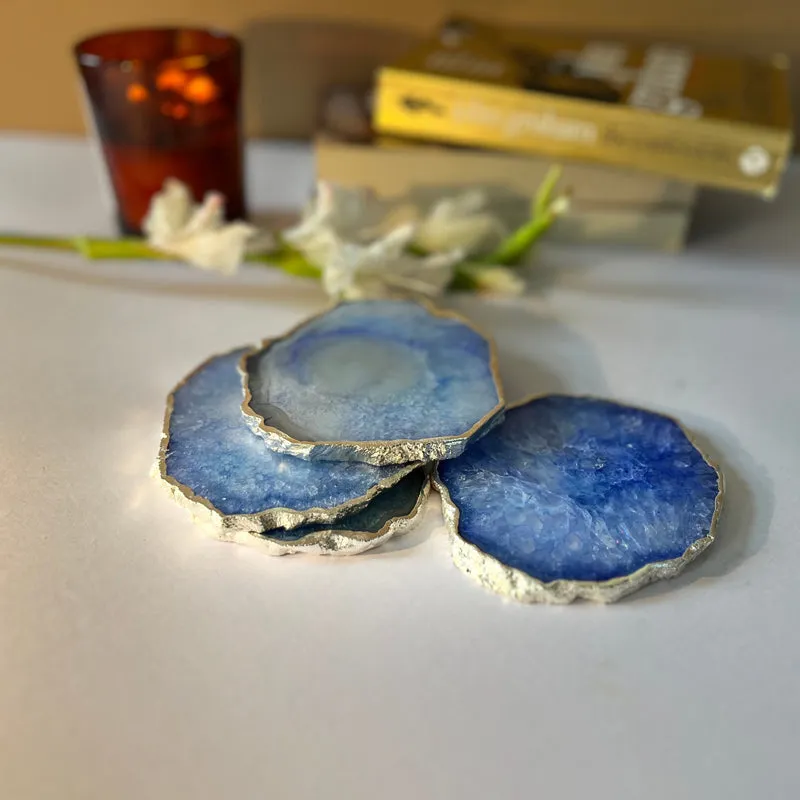 Silasa Handcrafted Crystal Agate Coaster (Blue) - Set Of Four media 1