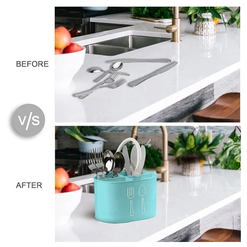 Fork & Order Metal Cutlery Holder - Blue,White media 3
