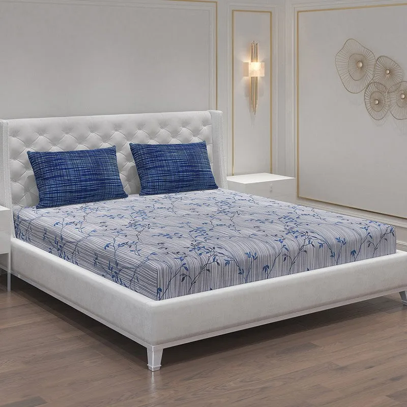 Monte Carlo Flora Form Cotton Bedsheet (White,Blue) - 104 TC media 1