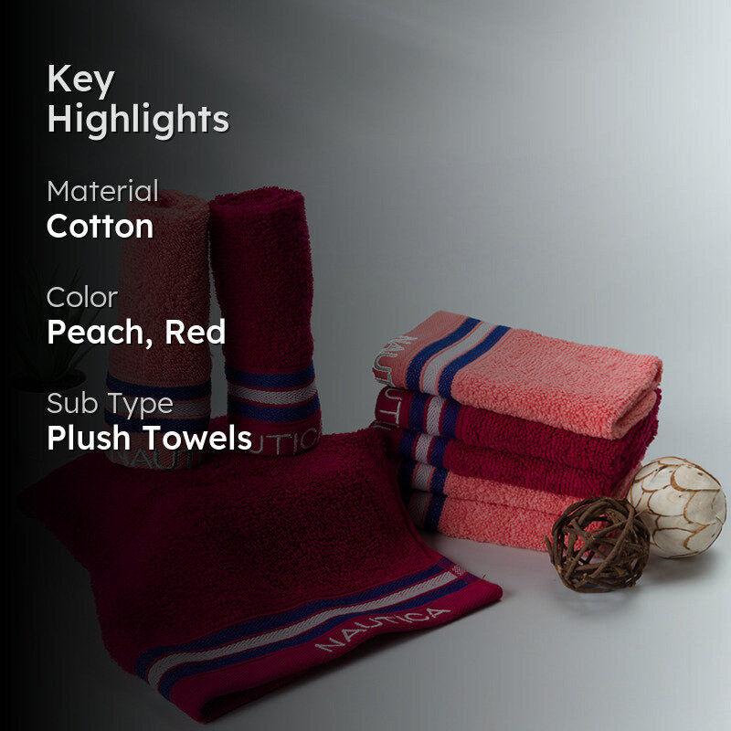 Nautica Dove Down Cotton Face Towel (Coral & Burgundy) - Set Of Eight media 2