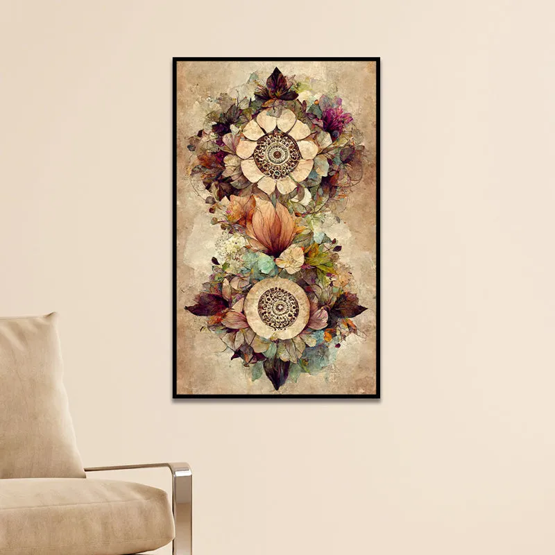 Autumn Leaves Mandala Floral Canvas Wall Painting With Frame - Black media 6