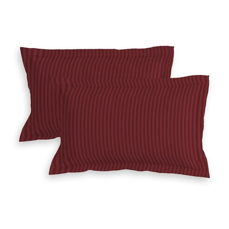 StripeScape Glace Cotton Fitted Bedsheet (Maroon) - 130 GSM - 10
