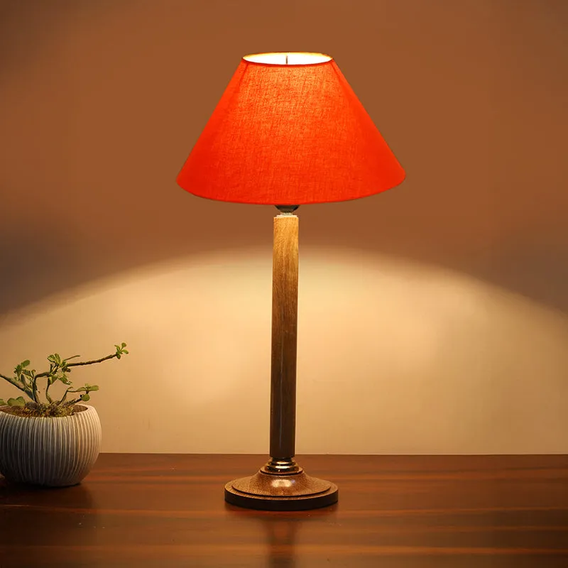 Glow Mesa Table Lamp With Wooden Base - Orange,Brown media 2