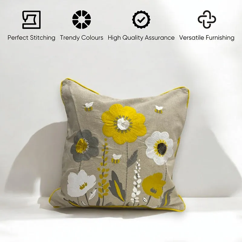 Ochre Flowers Tufted Cushion Cover - Yellow & Grey media 5