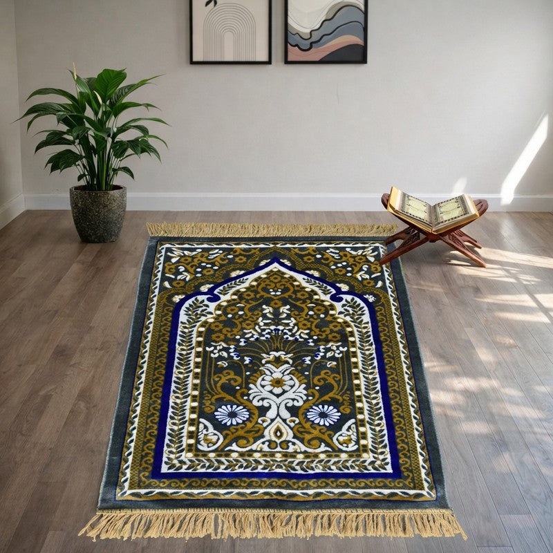 Sakinara Velvet Prayer Mat - Beige,Blue