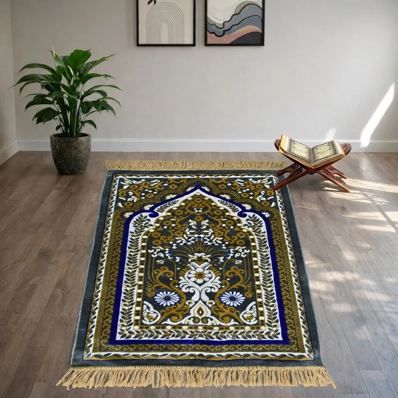 Sakinara Velvet Prayer Mat - Beige,Blue media 1