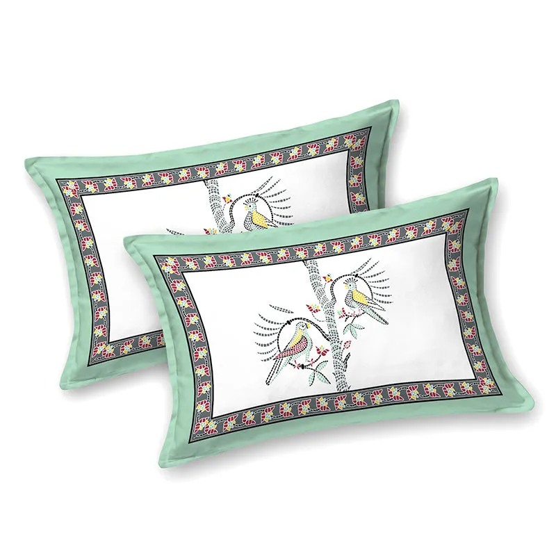Tara Tranquility Ethnic Cotton Bedsheet (Green & Beige) - 150 TC media 6