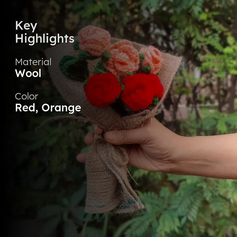 Crochet Handmade Rose Bouquet (Orange,Red) - Set Of Six media 2