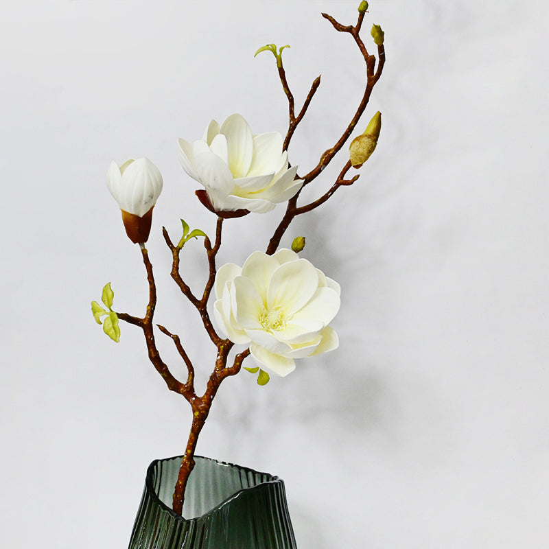 Artificial Magnolia Decorative Flower Stick - White media 3