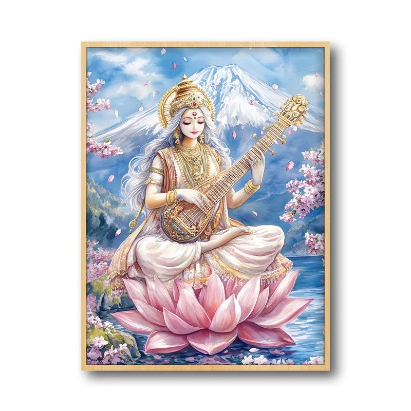 Vidya Dhayini Spiritual Archival Paper Wall Painting - Natural Brown Frame media 5