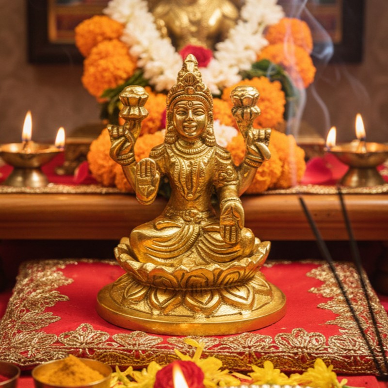 Lakshmi Inkamal Brass Showpiece - Gold