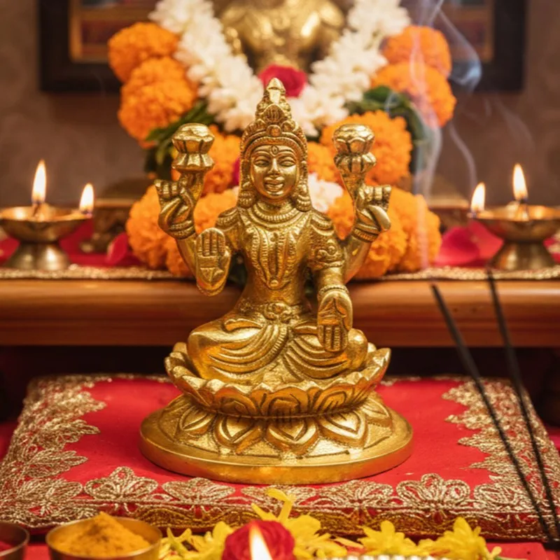 Lakshmi Inkamal Brass Showpiece - Gold media 1