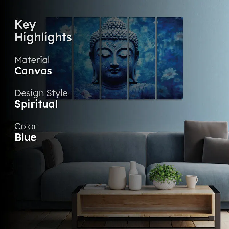 Blue Buddha Wall Painting - Set Of Five media 2