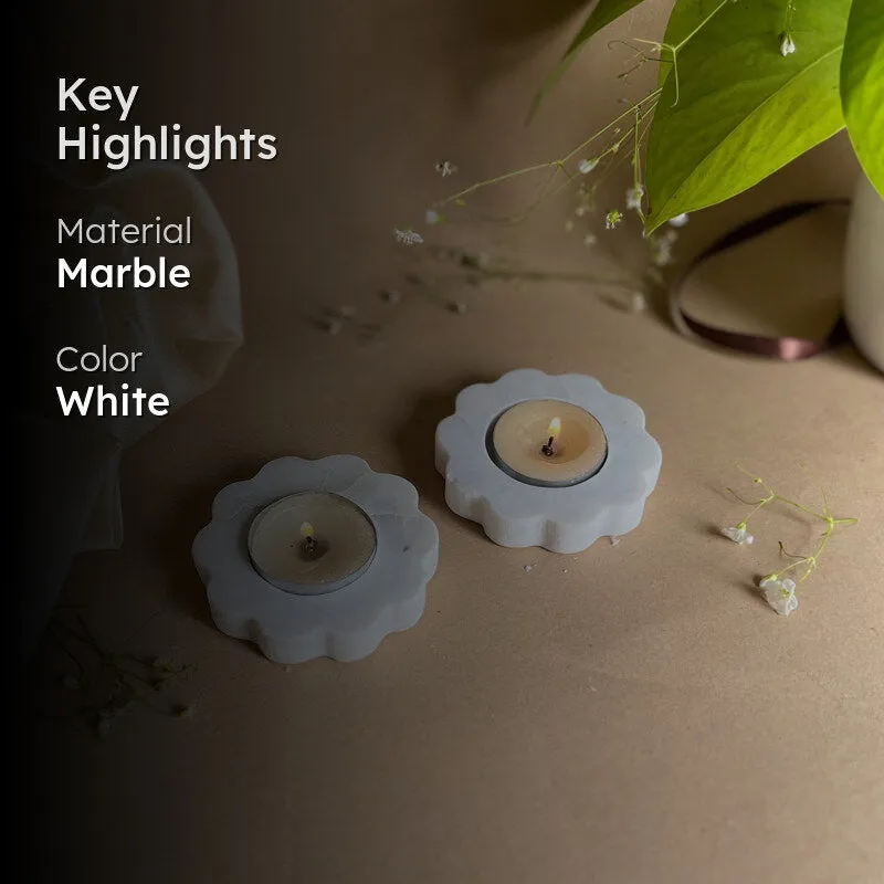 Eudora Bloom Flora Handcrafted Marble Tealight Candle Holder - Set Of Two media 2