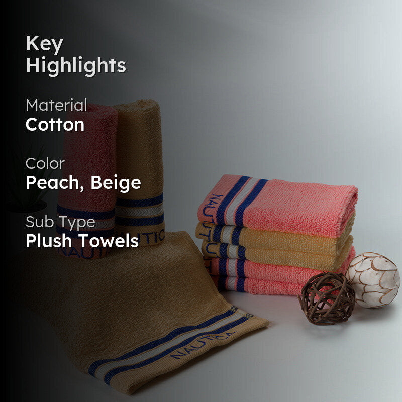 Nautica Dove Down Cotton Hand & Face Towel (Coral & Beige) - Set Of Eight media 2