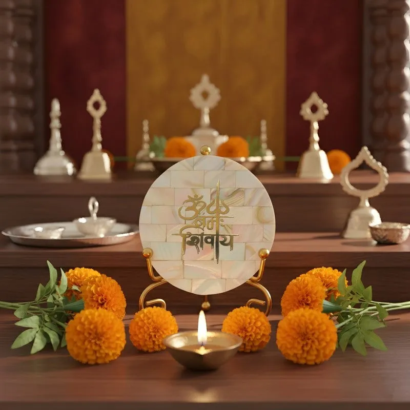 Om Namah Shivay Pearl Showpiece With Stand media 1
