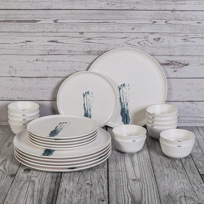 Stripe Swipe Melamine Dinner Set (White) - 24 Piece Set media 1