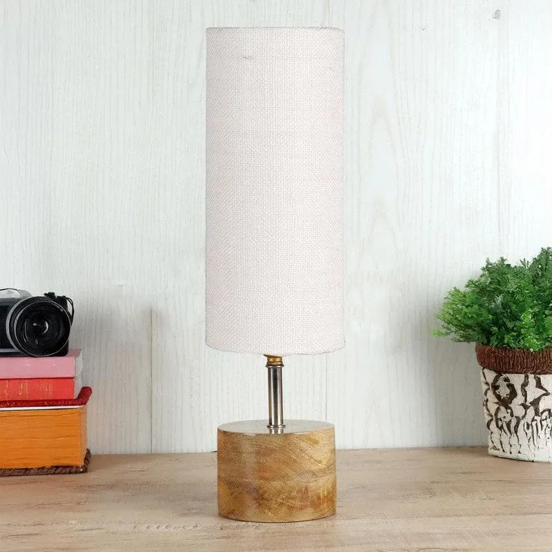Rustic Wood & Fabric Table Lamp - White,Brown media 3