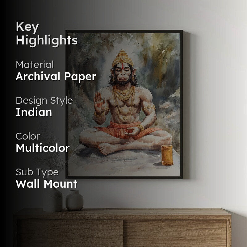 Anjaneya's Tapas Spiritual Archival Paper Wall Painting With Frame - Black media 2