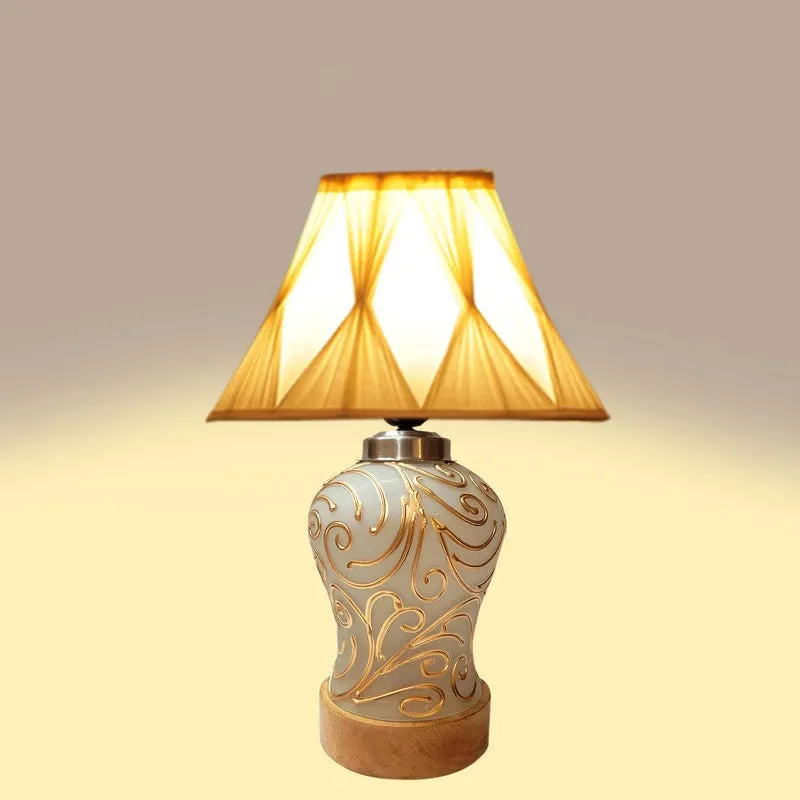 Lumithra Smocked Wooden Table Lamp - OffWhite media 6